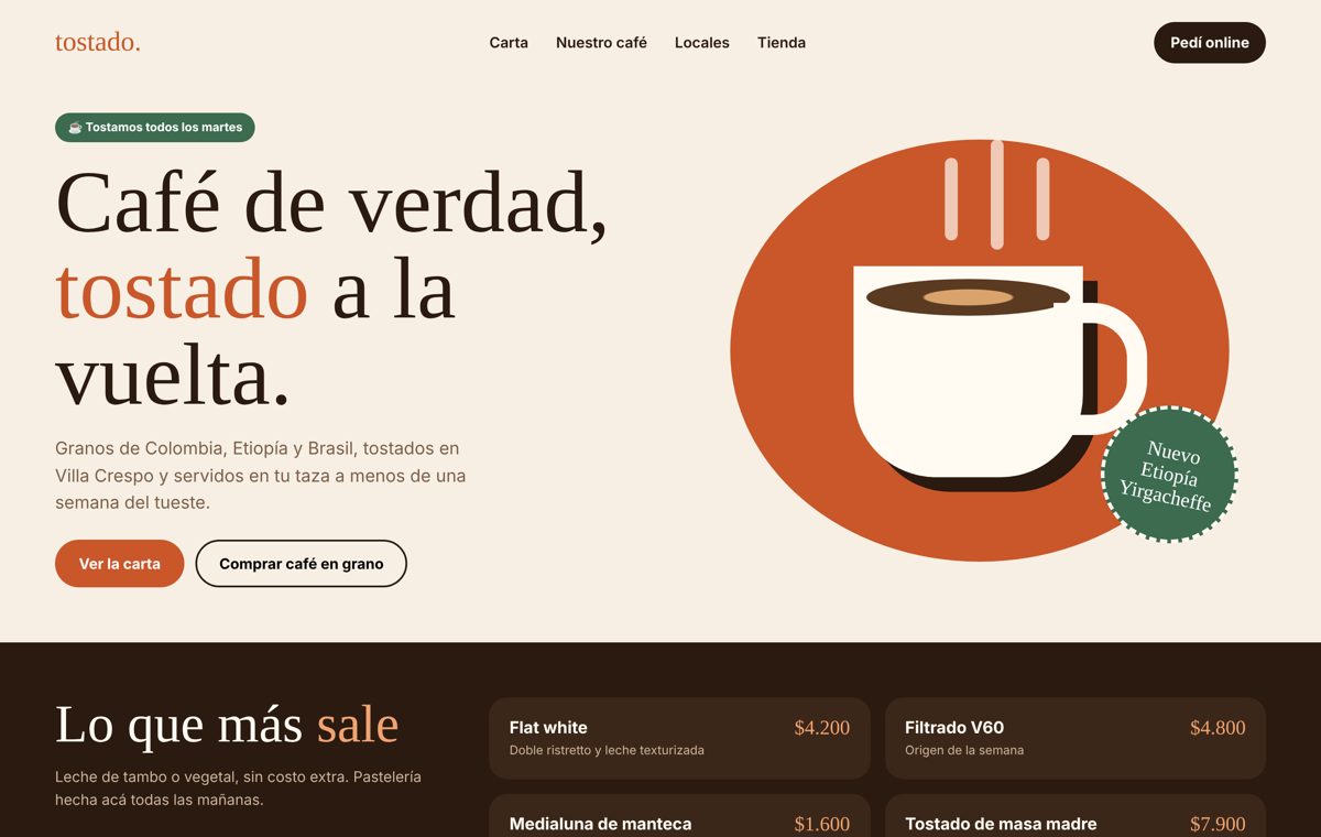 Página web de cafetería